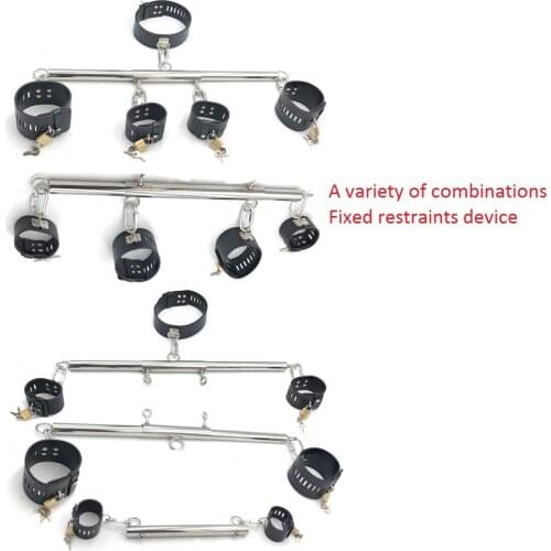 Multifunctional Detachable Stainless Steel Bondage Torture Restraints Device Adjustable Leather Collar Wrist Ankle Cuffs Sex Toy