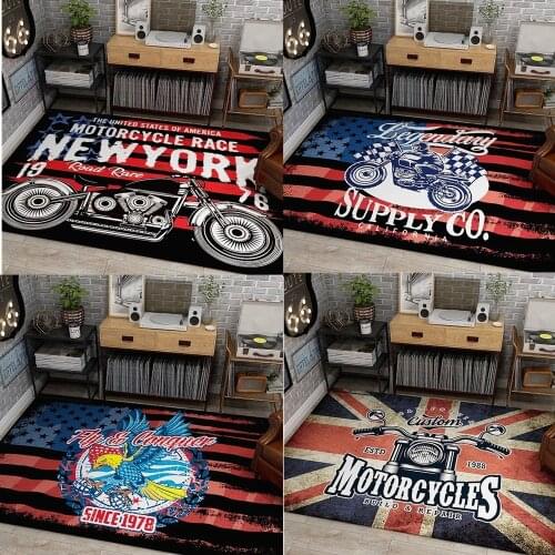 Motorcycle Rider Retro Industrial Style Carpet Rugs Soft Anti-slip Suction Floor Mat Home Hotel Bedroom Prayer Parlor Blanket