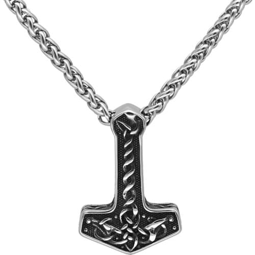 Men Thor hammer Mjolnir Necklace Stainless Steel Knot Dragon Viking Gift For Men Nordic Jewelry With Valknut Gift bag