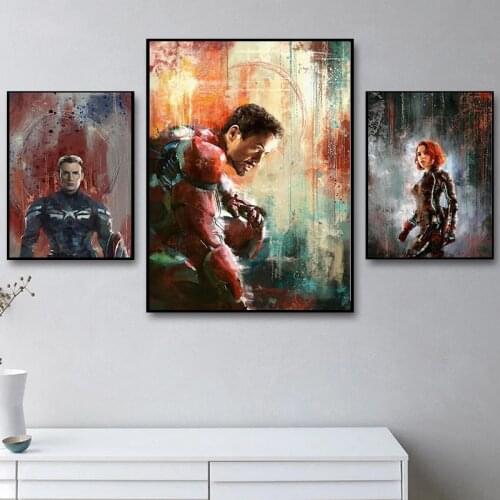 Mural Avengers Captain America Superheroes Iron Man Marvel Canvas Art Painting Poster and Print Wall Art Picture for Living Room