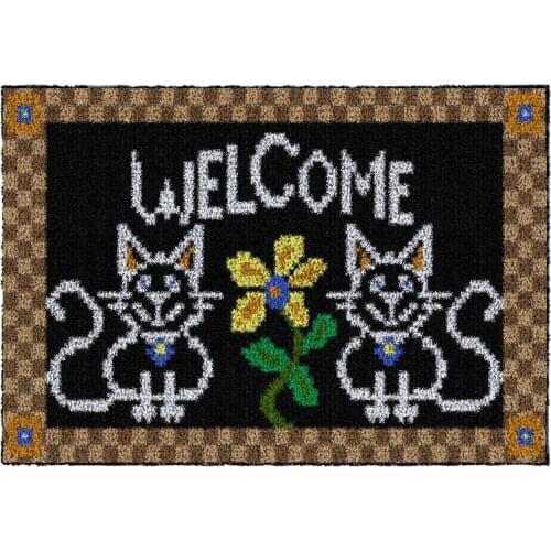 Latch Hook Rug Wall Hanging Crocheting Tapestry Cat Pattern Cushion Kits for Embroidery Home Carpet 61cmX85cm