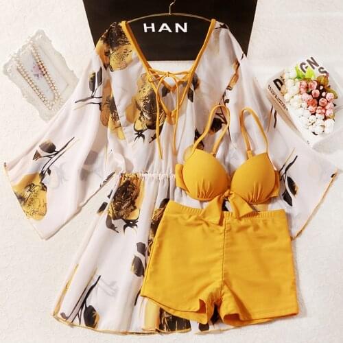 2021 New Women Print Bikini Set Swimwear Push Up Bathing Suit with Cover-Up Plus Size M-3XL Swimsuit Beach Wear Swimming Suits