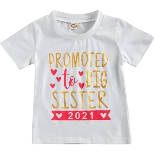 2-7Y Toddler Baby Girl T-shirt TO BIG SISTER Letter Print Short Sleeve Top T-shirt Casual Baby Clothes Sweet Children Tee