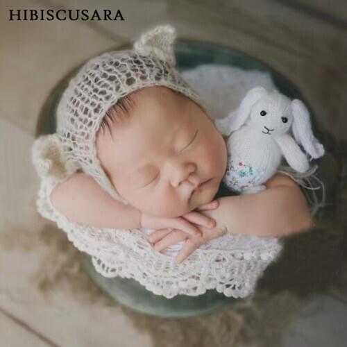 Hand Made Newborn Infant Mohair Hats Animal Ears Baby Knitting Soft Bonnet Photo Props Accessories Studio Props