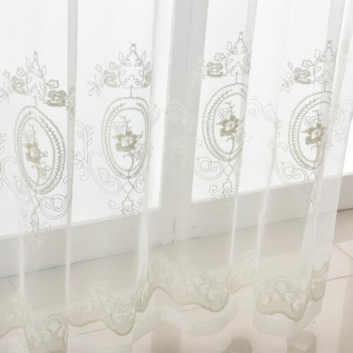 European Style Curtains for Living Room Bedroom White Cotton Twist Cover Embroidered Tulle Curtain Finished ProductCustomization