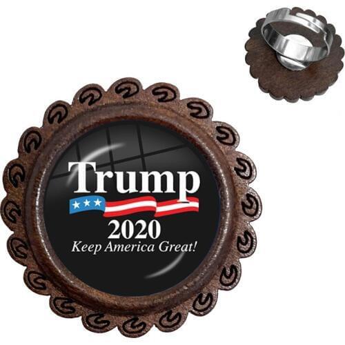 Trump 2020 Glass Cabochon Wood Rings USA Election Collection Keep America Great Rings Jewelry For Women Men Support Trump Gift