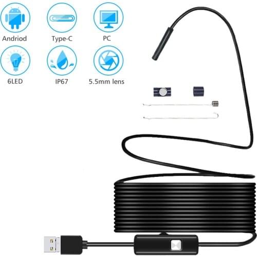 5.5mm 1M/1.5M/2M HD Android Mobile Computer USB Endoscope USB Interface For Auto Repair Unlock Pipeline Detection Find Object