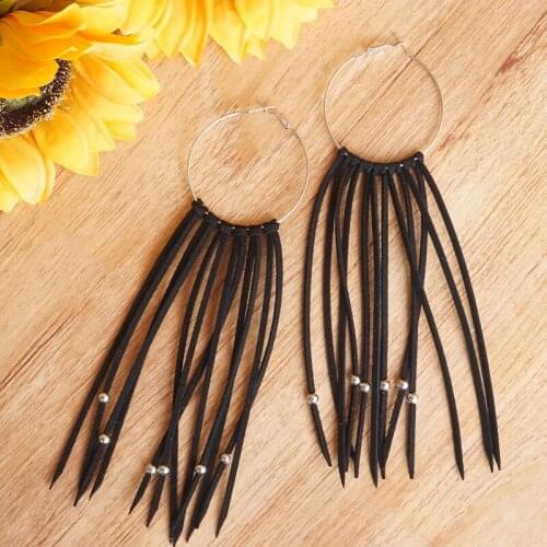 Vintage Tassels Leather Earring Jewelry Retro Bohemian New Diy Handmade Hot Sale Drop Unique Fashion Party Holiday Hoop Earrings
