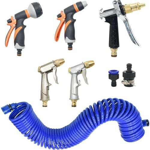 Portable High-Pressure Water Gun With EVA Spring Tube Car Washing Magic Hose Expandable Garden Flower Lawn Watering