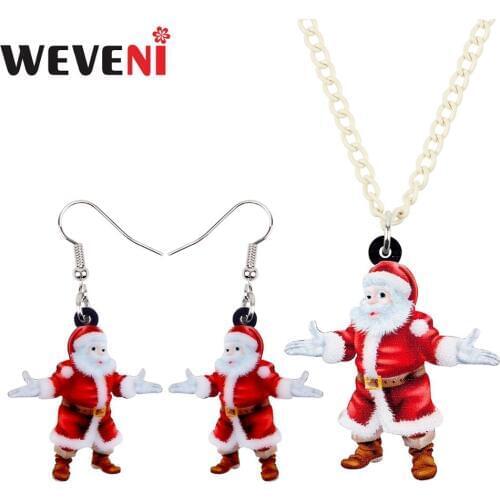 WEVENI Acrylic Christmas Suits Santa Claus Necklace Earrings Jewelry Sets For Girl Teen Party Gift Charms Gift Decorations 2019