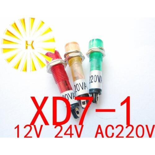XD7-1 Signal Lamp Red Green Yellow 12V 24V AC220V 7mm Plastic Mini Indicator Light Power LED Diode x 100PCS