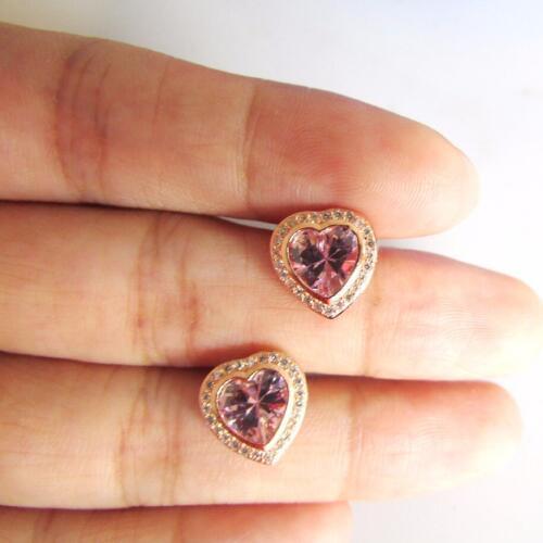 Factory selling high quality 100% 925 sterling silver rose gold pink heart CZ earring for lover gift