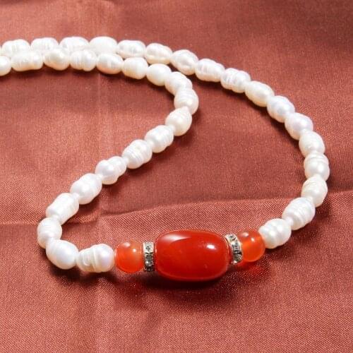 Pearl Jewelry Freshwater Pearl Necklace For Women Pearl necklace 6-7mm pearl Red Agate Jewelry Gift