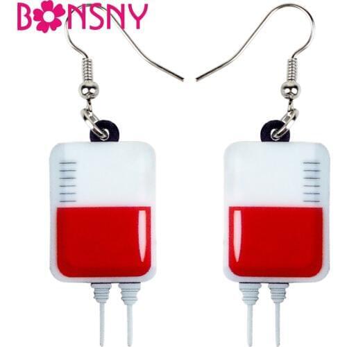 Bonsny Acrylic Halloween Novelty Blood Plasma Bag Earrings Drop Dangle Novelty Cute Jewelry For Women Girls Teens Party Bijoux