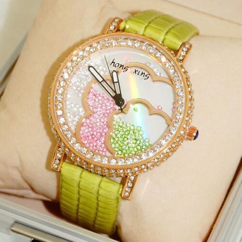 Shsby new Ladies Real Leather colorized Crystal Diamond Rhinestone Watches Women flower Dress Quartz Wristwatch girls gift