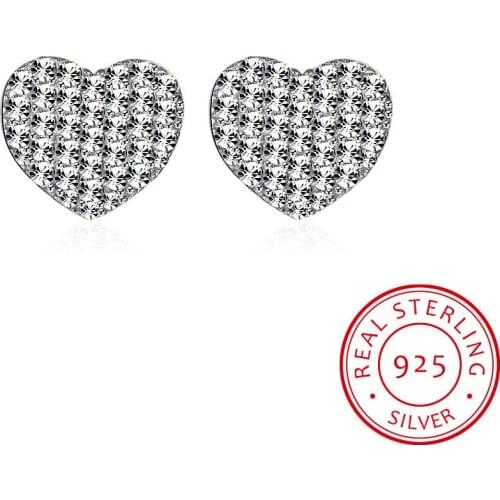 Ladys Heart-shaped Earrings Sterling Silver Zircon Heart-Shaped Earrings Studded Jewelry