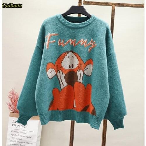 Guilantu Autumn Winter Knitted Sweater Women O Neck Long Sleeve Oversize Loose Sueters De Mujer Harajuku Cartoon Sweaters Tops