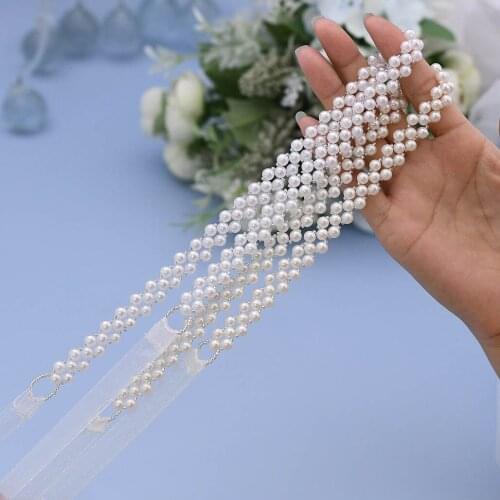 ZMS34 Pearl Bridal Belt off White Dress Belt Pearl Applique Belt Satin Belt for Evening Dress Clear Beaded Wedding Beads Belt