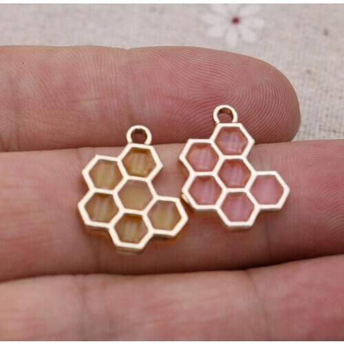 10PCS Gold Color Bee Honeycomb Charm Pendants for Jewelry Making Necklace Bracelet Findings Accessories DIY Craft 20x16mm