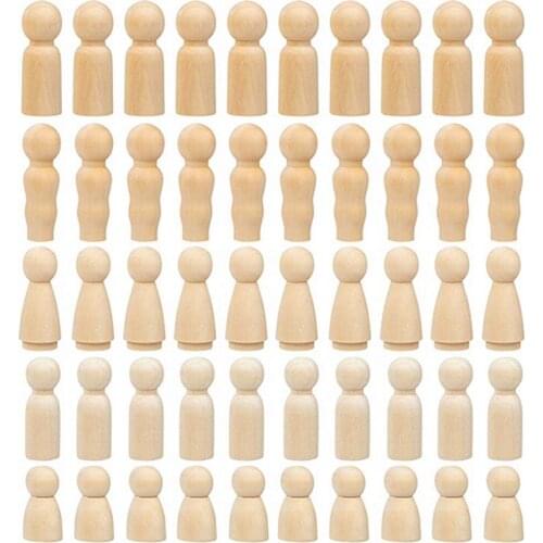 50PCS Wooden Peg Doll DIY Craft Handmade Blank Female Male Unpainted Figures for Diy Wood Crafts Baby Toys Home Decoration
