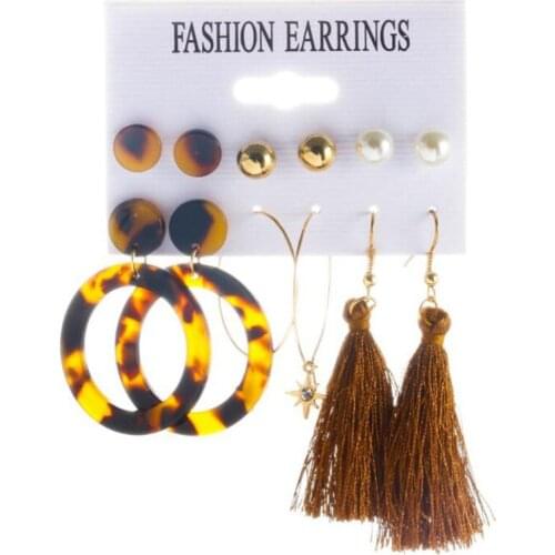 6pairs/lot Acetate Aryclic Leopard Tassel Pendant Earrings Set Charm Geometric Drop Earrings for Women Fashion Jewelry Gift