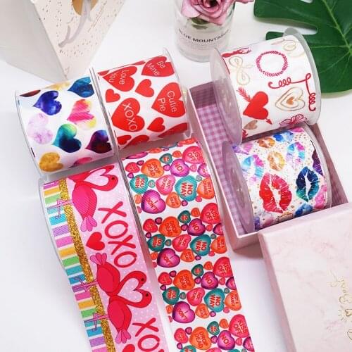 DIY Valentines Day Loving Heart Printed Grosgrain Ribbon For Craft Supplies Sewing Accessories 5 Yards. 25870