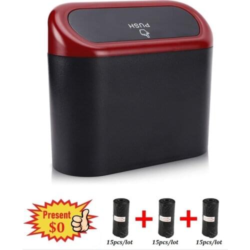 Car Trash Can Interior Organizer Storage Box Car Garbage Bag Press Sealed Trash Can Auto Storage Bin Hanging Accessories