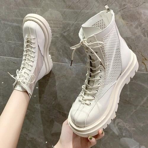 Mesh Hollow Martin Boots 2021 New Spring/Summer British Wind Mesh Surface Breathable Wild Fashion Thick Heel Sandals Women Shoes