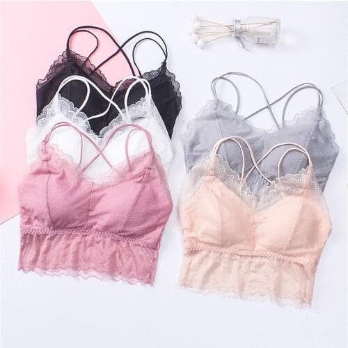 Lace Underwear Women Seamless Cross Back Bra Top Sexy Bralette Tube Tops Summer Crop Top Wireless Push Up Lingerie Breathable