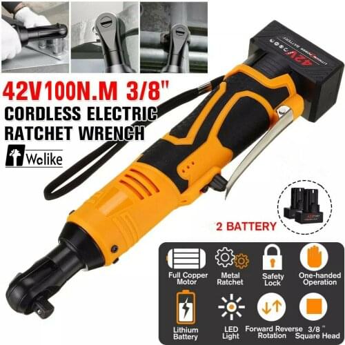 WOLIKE 42V 100Nm Electric Cordless Ratchet Right Angle Wrench Tool 3/8'' 90° Electric Wrench with 8000mah 2x Battery Power Tool
