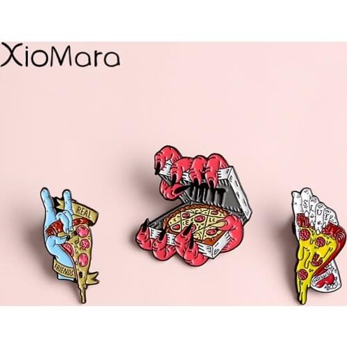 Zombie Pizza Enamel Pins Horrible Halloween Evil Badges Brooches Denim Shirt Lapel Pins Punk Cool Jewelry For Real Friends Gifts