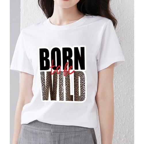 Summer Street Simple Round Neck Ladies Letter Leopard Print T-shirt Comfortable Solid Color T-shirt Casual Ladies Short Sleeves