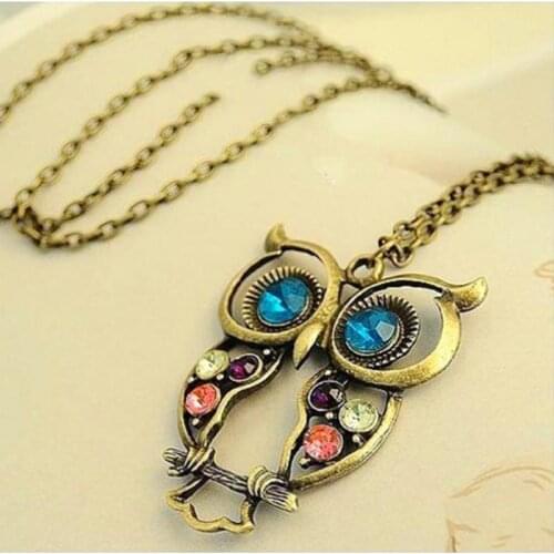 Hot Crystal Owl Pendant Necklace Chain Collane Vintage Long Necklace Women Jewelry Ancient Necklaces Bijoux Femme Best Friend