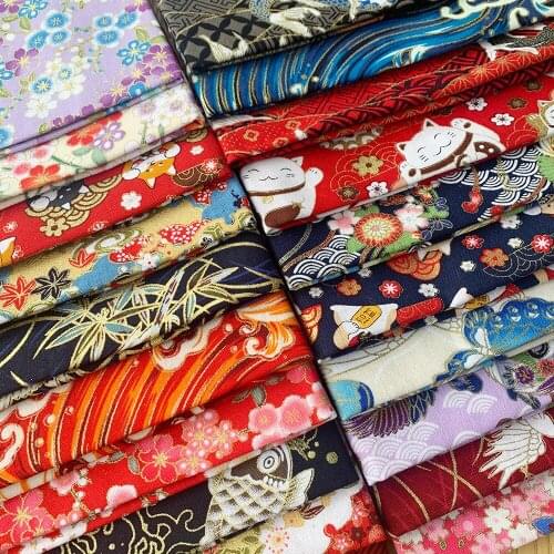 Japanese Style Bronzing Cotton 45x50cm Printed Cotton Hanfu Cheongsam Handmade Patchwork DIY Fabric Japanese Clothing Fabric