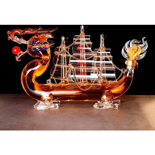 Chinese Dragon boat style design home bar whiskey decanter lead-free glass wine decanter for Liquor Scotch Bourbon 1201-08