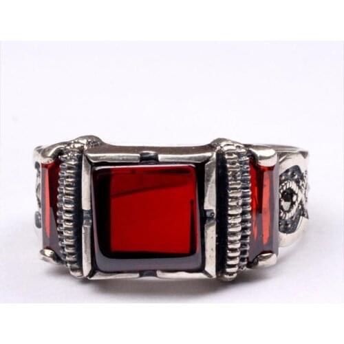 Handmade Mans Zircon Red Gemstone Ring, Mans 925 Silver Ring, Zircon Ring, Silver Handmade Ring,Zircon Ring