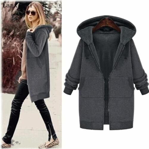 Lanxirui Plus size womens large lapel hooded coat in the long section loose plus fat winter cotton suits women