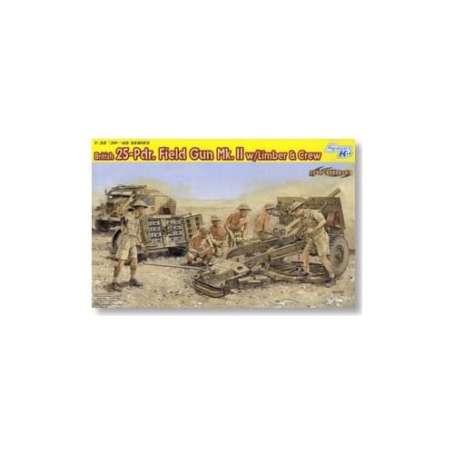1/35 scale model Dragon 6675 UK 25 lb traction field artillery Mk.II and spare atrailer