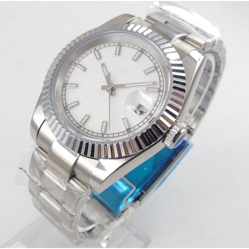 40MM White Sterile Dial Sapphire Glass Mechanical Date 21 Jewels Miyota 8215 Automatic Mens Wristwatch