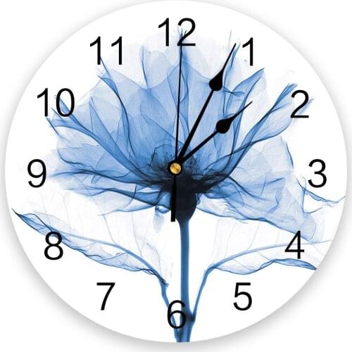 Blue Flower Abstract White Wall Clock For Home Decoration Living Room Quartz Needle Hanging Watch Modern Kitchen Clock