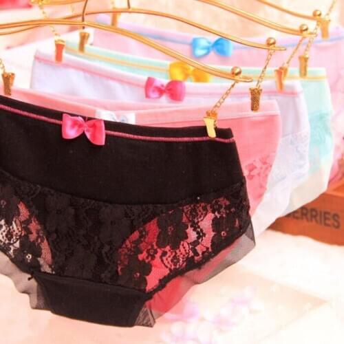 New Arrived 4Pcs/Lot Girl Panties Underwear Lace Briefs Cotton Lingerie Soft Comfortable Bowknot Cartoon Panty Wholesale 816-4