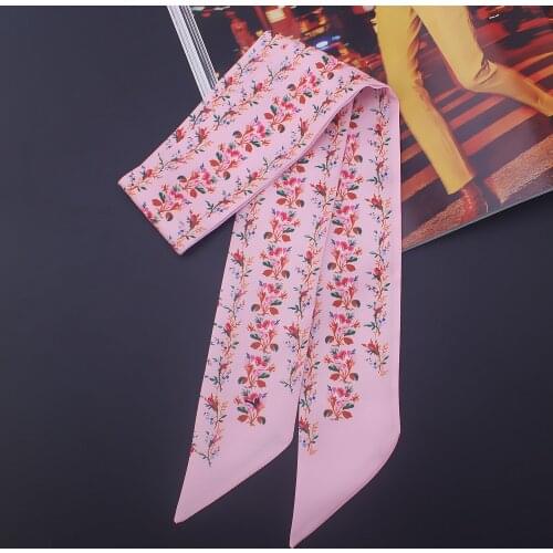 2018 new Design scarf wind small floral small ribbon tied bag handle silk scarf hair towel Long Scarves Print Head Scarf