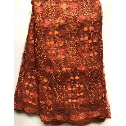 Orange 2021 High Quality Nigerian Tulle Lace Fabrics Latest Beaded Mesh African Lace Fabric Bride French Net Lace Fabric ELL4686