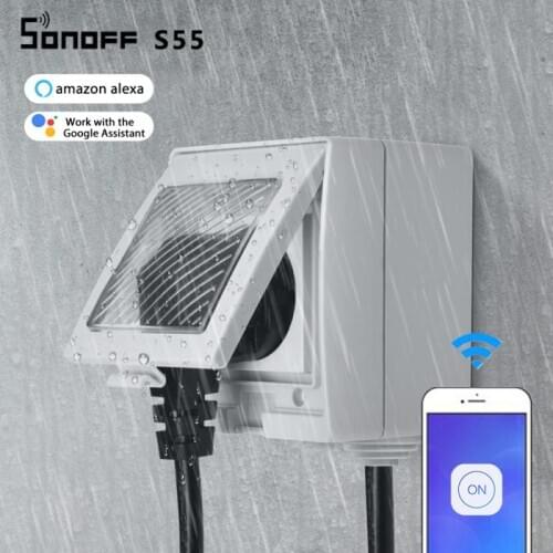 Original SONOFF S55 Smart Oudoor Plug Socket Switch 16A WiFi eWelink APP Control Power Moniters Work With Alexa Google Home