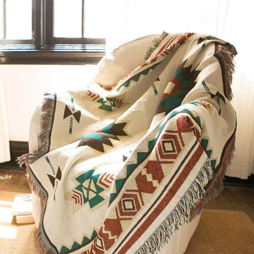 1pc Ethnic Bohemian Printed Knitted Throw Blanket Picnic Camping Sofa Covers Slipcover Car Travel Plane Blanket
