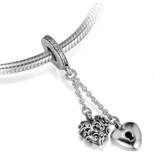 Fits for Pandora Bracelets Lock & Heart Charms with Clear CZ 100% 925 Sterling Silver Jewelry Beads for Women Free Shipping