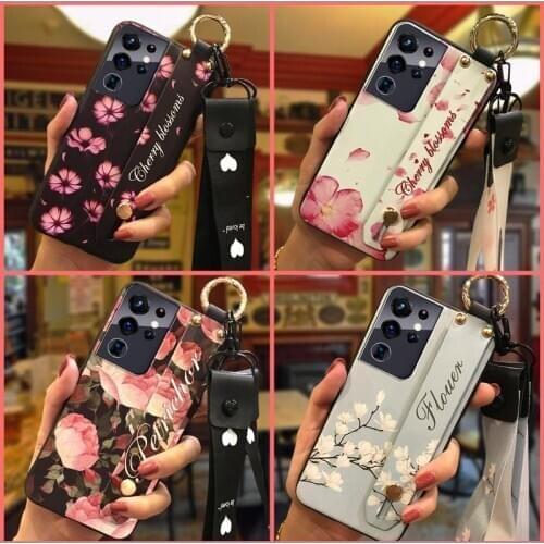 Kickstand Anti-knock Phone Case For Samsung Galaxy S21 Ultra/SM-G998 Lanyard Soft Case Shockproof Original