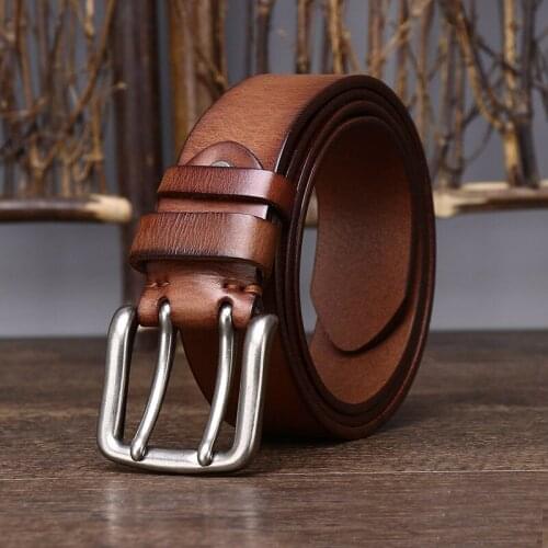 3.8cm Width Mens Cowskin Genuine Leather Belt Vintage Jeans Belt Strap Double Pin Buckle Designer Belts For Men Male Gift