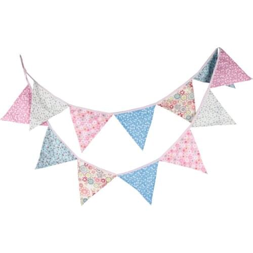 Pink Blue Pastoral Cotton String Flag Garden Flag Decorate Triangle Color Flag Wedding Kindergarten Pull Flag Birthda Party Flag