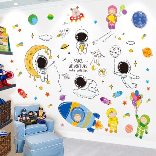 [shijuekongjian] Astronauts Outer Space Wall Stickers DIY Planets Rockets Wall Decals for Kids Rooms Baby Bedroom Decoration